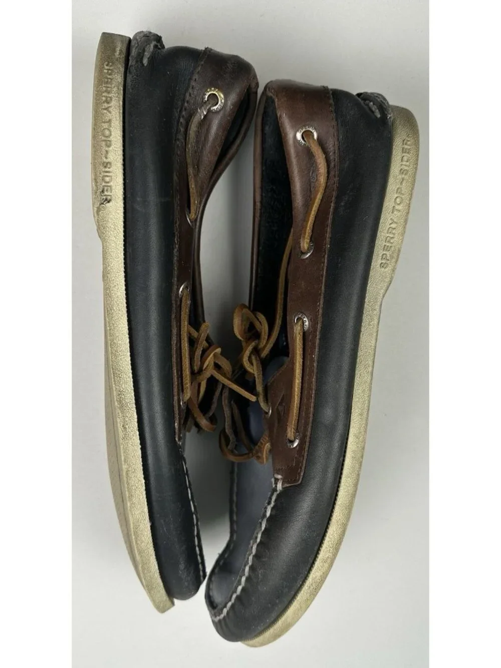 Sperry Top-Sider 2-Eye Leather Boat Shoes Men's 11.5 M Brown Blue Moccasin